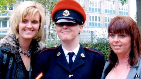 Sisters Khristina Swain (left) and Sharon Hardy with Cpl Anne-Marie Ellement