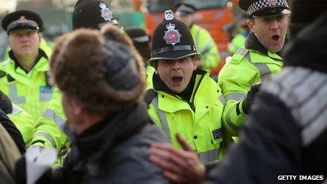 Police and the public at Barton Moss