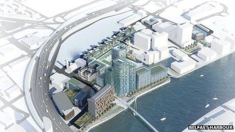 An aerial visualisation of City Quays