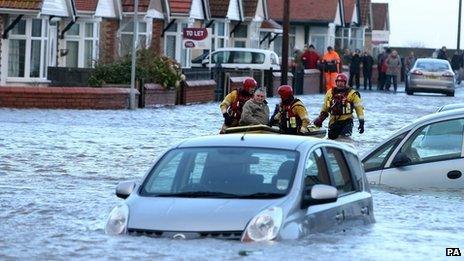 Flooded street in Rhyl, Denbighshire, December 2013