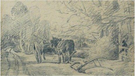 Horse at rest beside a plough 1816