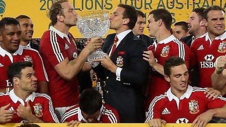 The Lions celebrate beating Australia in 2013