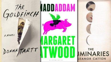 Book covers of The Goldfinch, Maddaddam and The Luminaries