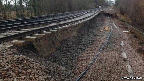 Landslip between Wadhurst and Battle in East Sussex