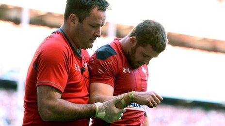 Leigh Halfpenny leaves the fray at Twickenham