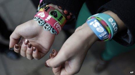 Brianna Hawk displays bracelets on 20 February 2013