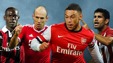 Mario Balotelli, Arjen Robben, Alex Oxlade-Chamberlain, Diego Costa