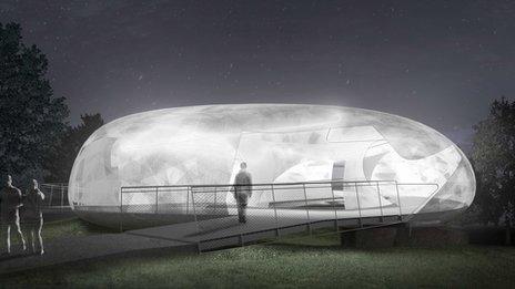 A night-time view of the Serpentine Pavilion