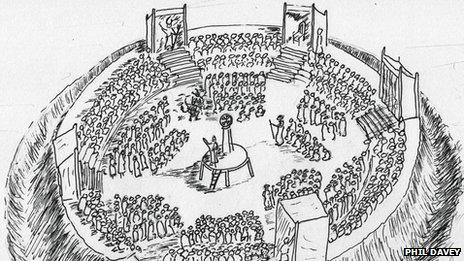 Artist impression shows how the Playing Place outdoor theatre may have been