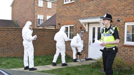 Police officers outside house