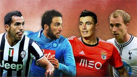 (left to right) Tevez, Cardozo, Higuain, Eriksen