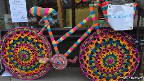 "Yarn bombed" bicycle