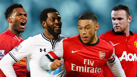 Daniel Sturridge, Emmanuel Adebayor, Alex Oxlade-Chamberlain, Wayne Rooney