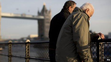 Two men looking at the River Thames