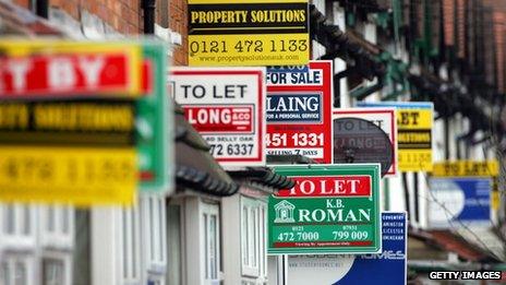 To let signs on a row of houses