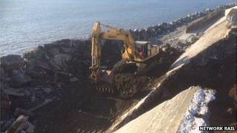 Cambrian Coast line being repaired after 2014 winter storm