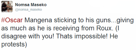 Tweet by the BBC's Nomsa Maseko