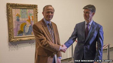 Henie Onstad Museum Chairman Halvor Stenstadvold with representative of the Rosenberg family Christopher A. Marinello, Director of Art Recovery International