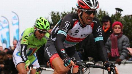 Peter Sagan (left) and Fabian Cancellara competing in the 2013 Tour of Flanders