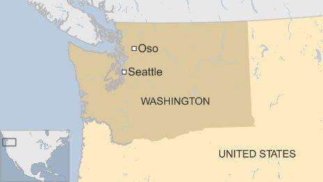 Map showing town of Oso in the State of Washington.