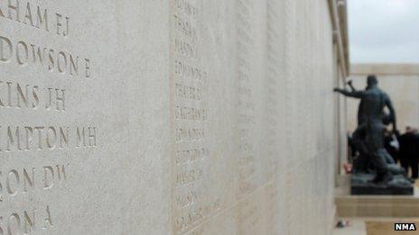 Names on the wall at the National Memorial Arboretum