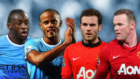 Yaya Toure, Vincent Kompany, Juan Mata and Wayne Rooney