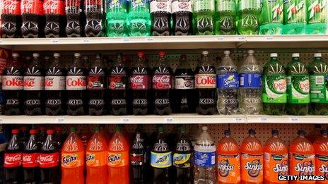 soft drinks on sale in US supermarket