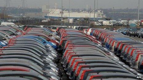 Nissan vehicles for export waiting at Tyne docks in South Shields