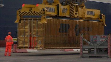 Gold shipping container at Southampton