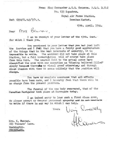 Letter to Kathleen Bannan in 1944