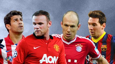 Diego Costa, Wayne Rooney, Arjen Robben, Lionel Messi