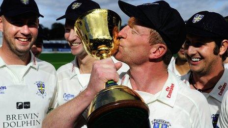 Durham captain Paul Collingwood with the County Championship trophy