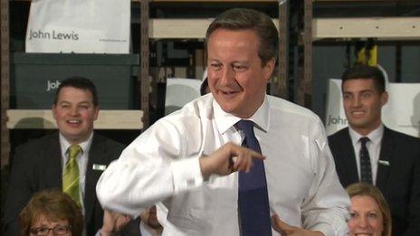 David Cameron at the John Lewis store in Cheadle