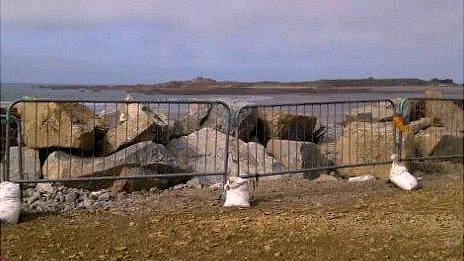 Temporary repairs carried out on sea wall