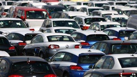 General view of new cars lined up on the docks in Sheerness, Kent,