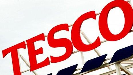 a general view of a Tesco supermarket sign