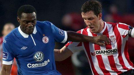 Sligo's Joseph Ndo in action against Cliff Byrne of Derry City