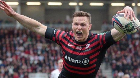 Saracens winger Chris Ashton scores a try against Ulster