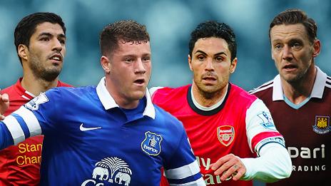 Luis Suarez, Ross Barkley, Mikel Arteta. Kevin Nolan