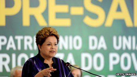 Brazilian President Dilma Rousseff speaks at a signing ceremony of the first pre-salt sharing contract on December 2, 2013