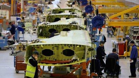 Wing of aircraft in a factory