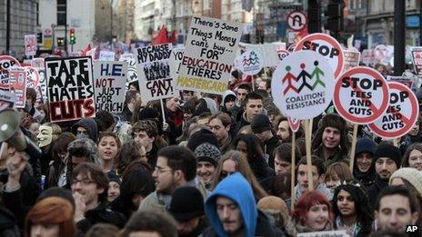 Student protesters on a march