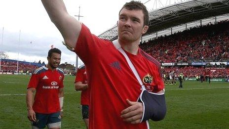 Peter O'Mahony's arm was in a sling after Saturday's win over Toulouse