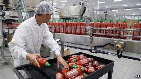 Sriracha chili sauce is produced at the Huy Fong Foods factory in Irwindale, California, on 29 October 2013