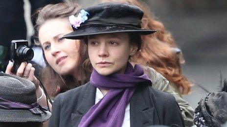 Carey Mulligan was also on set dressed as a suffragette.