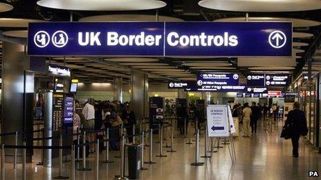 UK Border controls sign at Heathrow Airport