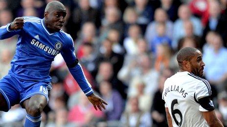 Chelsea's Demba Ba and Swansea's Ashley Williams