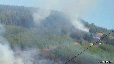 Fire on hillside at Ogmore Vale