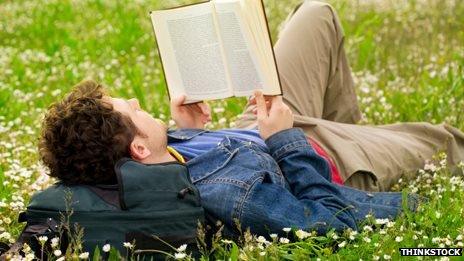 A man reads a book