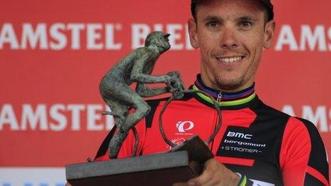 Philippe Gilbert with the 2014 Amstel Gold trophy